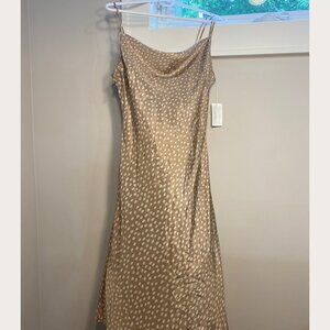 Calvin Klein Silk Cowl Neck Cafe Au Lait Polka Dot Slip Dress